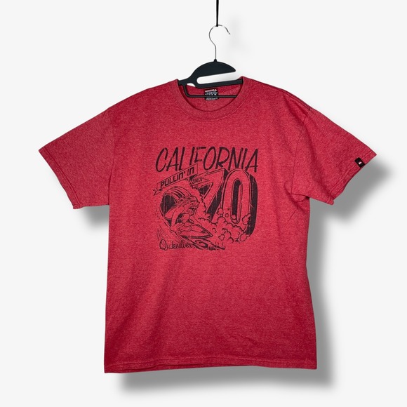 Y2K Quiksilver Graphic T-Shirt Mens L Red California Pullin In Since 70 Surf - Picture 1 of 7